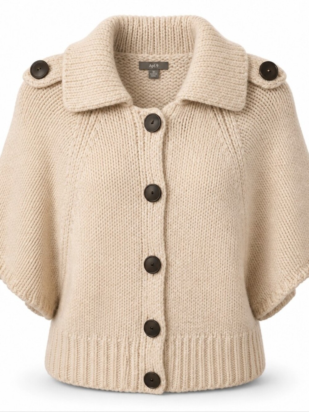 Apt. 9 Cream Knit Button-Front Short-Sleeve Cardigan with Epaulets #263